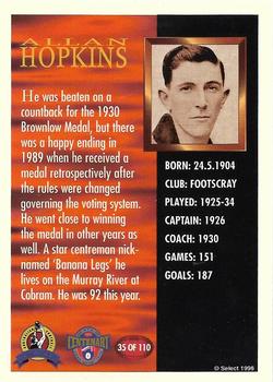 1996 Select AFL Hall of Fame #35 Allan Hopkins Back